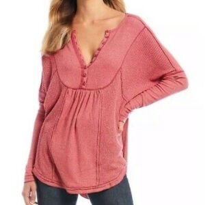 Free People Leo Henley, an oversized waffle knit thermal top M